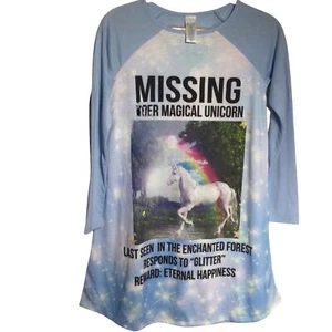 THE CHILDREN’S PLACE sz X Large Nightgown Missing Unicorn Rainbow Clouds Blue + - Picture 1 of 3