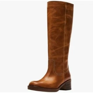 FOWT Women Platform Round Toe Calf High Boots Chunky Block Low Heel Brown Boots - Picture 1 of 8