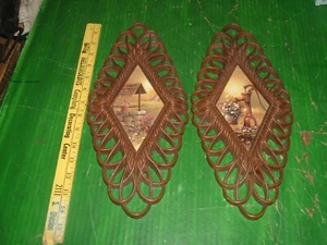 burwood wall decor Vintage 1975 burwood Country Wall Hanging Set of 2 MCM 14" - Picture 1 of 5