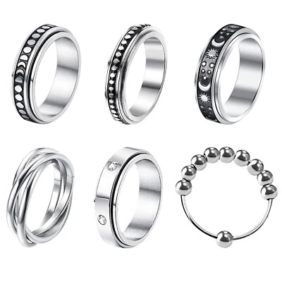 6pcs Anti Anxiety Spinner Fidget Ring Stainless Steel Rotate Band for Men Women - Image 1 of 4