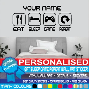 Personalised Eat Sleep Game Repeat Gamer Wall Art Decals Stickers Bedroom Vinyl - Picture 1 of 12