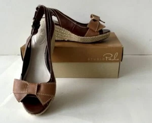 Women's "Studio Paolo" Brown & Tan Sling-Back Wedge Sandals Size 7.5M - Picture 1 of 6