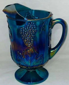 Indiana * HARVEST GRAPES*BLUE CARNIVAL* 11" FOOTED PITCHER *BEAUTIFUL* - Picture 1 of 4