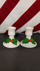 2 Lillian Vernon Holly Berry Taper Candle Holder Vintage Korea Holiday Table 