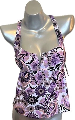 Salt + Cove Tankini Traje de Baño Top Talla Grande Púrpura Marrón Paisley Alambre Frente en V NUEVO Foto 1 de 4