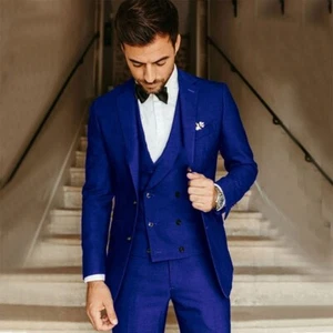 Men's Business Casual Groomsman Slim Fit Lapel Wedding Banquet Three Piece Suit - Picture 1 of 25