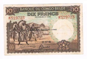 R 10 Frank/Francs BELGIUM CONGO Model 1942 10.07.1942 LA#BRB-10 - Bild 1 von 3
