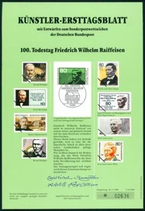 GERMANY ART-SHEET 1988/08 WILHELM RAIFFEISEN HORSES UNISSUED DESIGNS!! - Picture 1 of 2