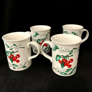 Set of 4 Otagiri Japan Cherry Coffee Mugs signed S. Beard Embossed Cherries - Picture 1 of 8
