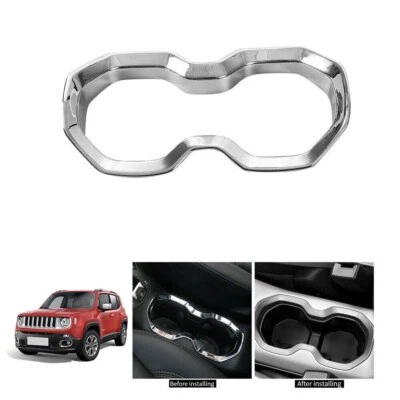 Front Water Cup Holder Cover Trim Ring Frame Chrome For Jeep Renegade 2016+Inner - Imagem 1 de 4