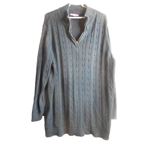 Woman Within 26/28 2x Zip Henley collared cable knit Black Sweater cotton V-neck - Picture 1 of 6
