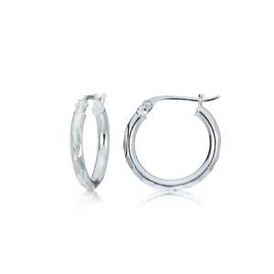 Sterlingsilber 2 mm polierte runde diamantgeschliffene Ohrringe, 15 mm