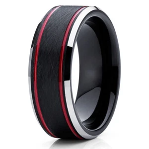Red Tungsten Wedding Band 8mm Tungsten Carbide Ring Men & Women Black NEW* - Picture 1 of 12