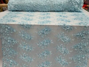 Sky Blue 3d Lace Embroidery Fabric by the Yard Quinceañera Bridal Beaded Pearls - Picture 1 of 12