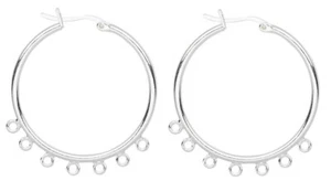 Ohrring, 10 versilberte Messing 32 mm Creolen mit 7 Schlaufen & Riegelverschluss hinten - Bild 1 von 2