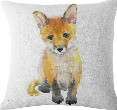 FOX CUB Wildlife Watercolour Painting New LINEN Blend CUSHION Cover, UK Seller! - Image 1 of 4
