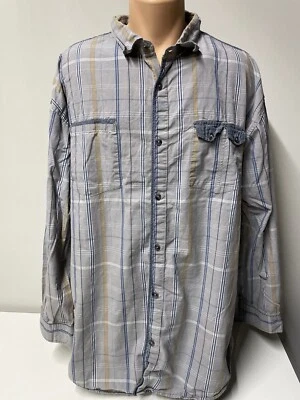 Camisa Sean John Hombres L Cuadros Contraste Denim Diente de Sierra Bolsillo Y2K Hip Hop 3XB Foto 1 de 4