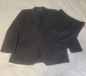 Ralph Ralph Lauren Men Suit Jacket 41R Pant 35 x 30 Navy Blue Wide Pinstripe - Picture 1 of 19