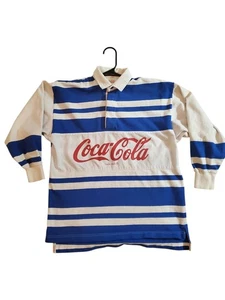 Camisa de Rugby Vintage Años 80 Coca Cola Logotipo Bloque de Color Rayas Volantes Tallada M  - Imagen 1 de 5