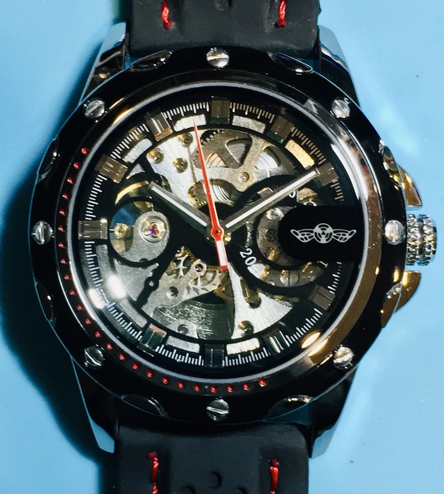 ESQUELETO MECÁNICO AUTOMÁTICO 43MM TRANSPARENTE CAJA TRASERA RELOJ CORREA SILICONA NUEVO Foto 1 de 4