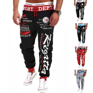 Men's Sweatpants Joggers Trousers Elastic Waist Letter Graphic Prints Sports - Picture 1 of 34