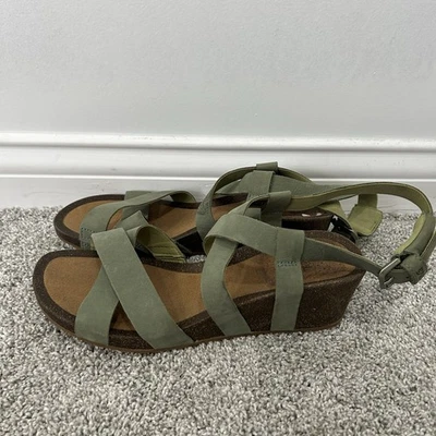 Teva Mahonia Green Leather Slingback Wedge Sandal Women's Size 9 Suede Sandal - Image 1 of 4