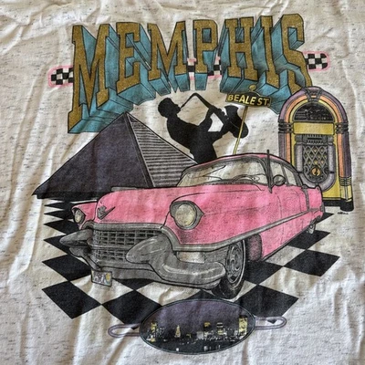 Camiseta De Colección Memphis Beale Street Hombre Talla 2XL Rosa Cadillac Brillo Jukebox Gris Foto 1 de 4