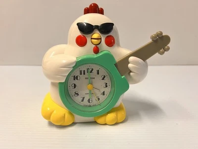 Vintage Rhythm Rock 'n Roll Singing Chicken Guitar Quartz Alarm Clock VIDEO - Image 1 of 4