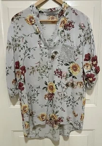 Angela Mara Blouse Women,L,Boho, Fairy Core,Floral,Sparkled Pocket & Trim.Italy - Picture 1 of 13