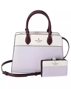 Kate Spade Madison Colorblock Leather Medium Satchel Lilac Moonlight + Wallet - Picture 1 of 18