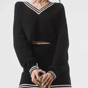 Alo Yoga Tennis Club Pullover Strickpullover V-Ausschnitt schwarz/elfenbein S - Bild 1 von 8