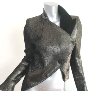 Ann Demeulemeester Asymmetric Jacket Gold Metallic Linen-Blend Size 38 - Picture 1 of 9
