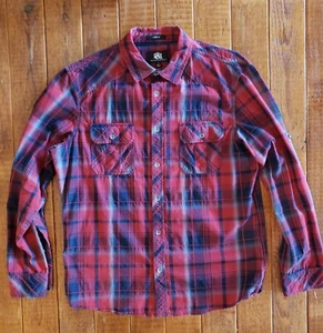 Rock And Republic rot kariertes langärmliges geknöpftes Hemd Large gebraucht, in einwandfreiem Zustand  - Bild 1 von 3