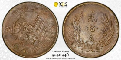 (1919) China 20 efectivo PCGS Planchet defecto-AU lote de detalles #A9874 Y#308 Foto 1 de 4