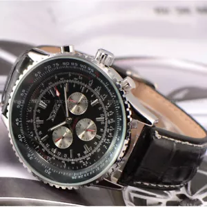 Lujo Jaragar Para Hombre Clásico Analógico Cuero Reloj Esqueleto Automático Mecánico - Imagen 1 de 7