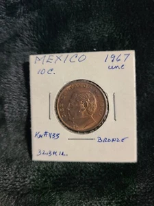 1967 Mexico Ten Centavos 10c Bronze Coin - Excellent Condition - Ungraded - Picture 1 of 2