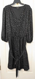 Lane Bryant Black Animal Print 22W Dress Belted Elastic Waist 2X Career Church - Picture 1 of 4
