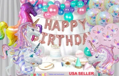 LOTE 140 piezas DE LUJO LÁSER UNICORNIO FELIZ CUMPLEAÑOS GLOBO ARCO GUIRNALDA DECORACIÓN FIESTA Foto 1 de 4