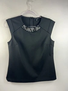 Top donna Ann Taylor senza maniche taglia S nero con perline scollo a scoop spacchi laterali - Foto 1 di 9