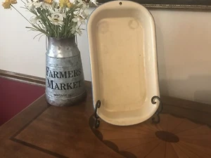 Vintage Enamelware Baking Pan Yellow With Light Blue Trim 14" x 9" x 2" - Picture 1 of 9
