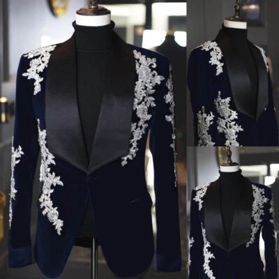 Luxury White Appliques Wedding Groom Formal Suits 2 Pieces Slim Fit for Banquet - Image 1 of 4