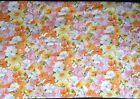Vtg Cannon Monticello Flat Sheet Full Double No Damage Orange Pink Flowers 1970s