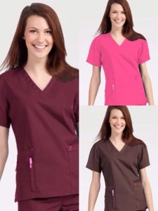 NEW WOMEN PEACHES UNIFORMS AUDREY #9460 NURSING SCRUB TOP V NECK ROOMY POCKETS - Picture 1 of 4