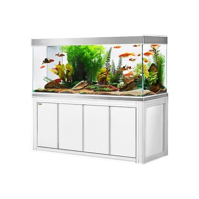 260-Gallon Tempered Glass Aquarium – White & Silver - Image 1 of 4