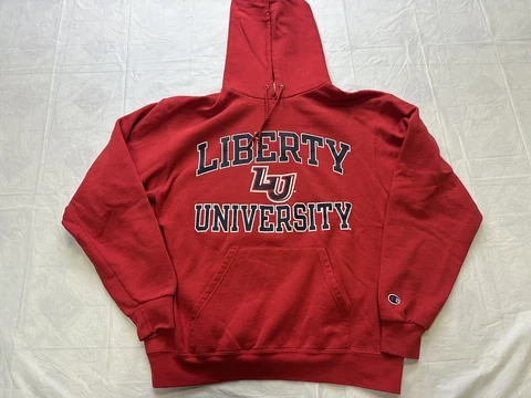 Liberty University Flames Champion Hoodie Sweatshirt Red Medium Double Sided Cover