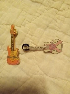 NWOB HARD ROCK CAFE "STOP BREAST CANCER. . ." - Set Of 2 Breast Cancer Pins - Picture 1 of 1