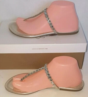 Jessica Simpson Karlee Sandalia Tanga Cuero SHIMMER ARENA ORO DESLIZANTE $60 TALLA 7.5M Foto 1 de 4