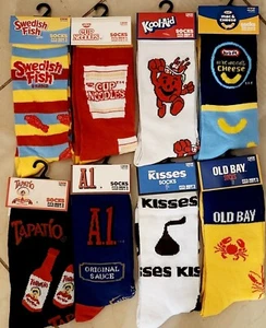 Food & SNACK novelty Mens Crew Socks - 8ct Set - SIZE 6-12 - BRANDS - Picture 1 of 1