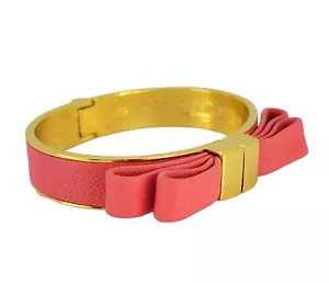 Pink Leather Bow Bracelet Gold Tone Bangle Magnetic closure by Vince Camuto - Picture 1 of 10