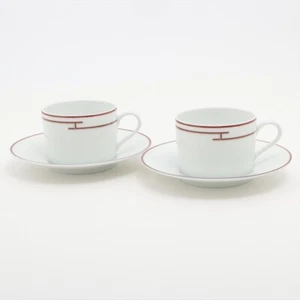 Hermès Rhythm cup and saucer Ceramic Bordeaux x white Bottom stamp plate “triang - Picture 1 of 12